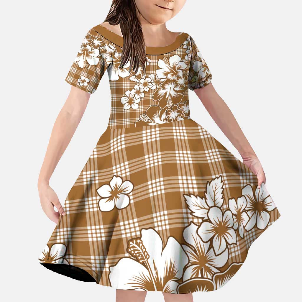 Hibiscus Pakala Bronze Brown Family Matching Off Shoulder Maxi Dress and Hawaiian Shirt Tropical Floral Stylized - Polynesian Pride