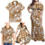 Hibiscus Pakala Bronze Brown Family Matching Off Shoulder Maxi Dress and Hawaiian Shirt Tropical Floral Stylized - Polynesian Pride
