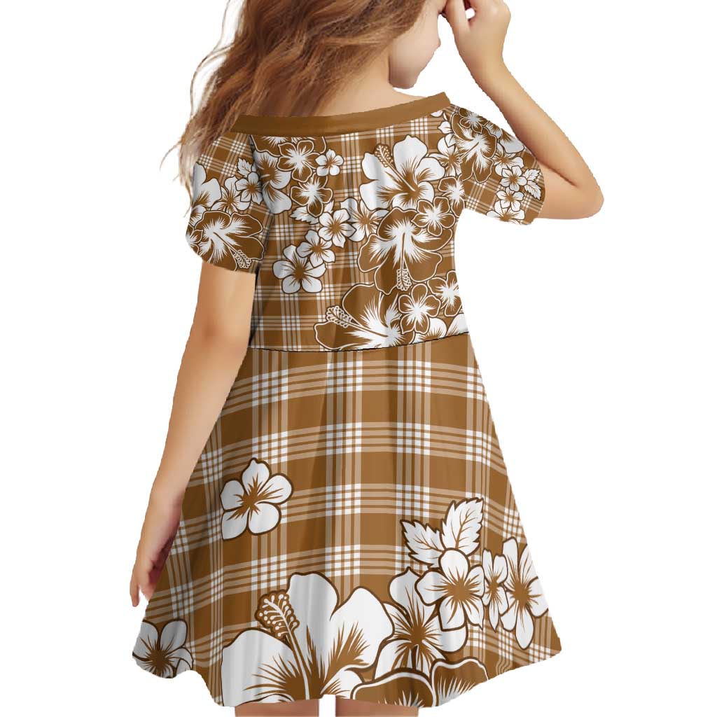 Hibiscus Pakala Bronze Brown Family Matching Short Sleeve Bodycon Dress and Hawaiian Shirt Tropical Floral Stylized - Polynesian Pride