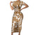 Hibiscus Pakala Bronze Brown Family Matching Short Sleeve Bodycon Dress and Hawaiian Shirt Tropical Floral Stylized - Polynesian Pride