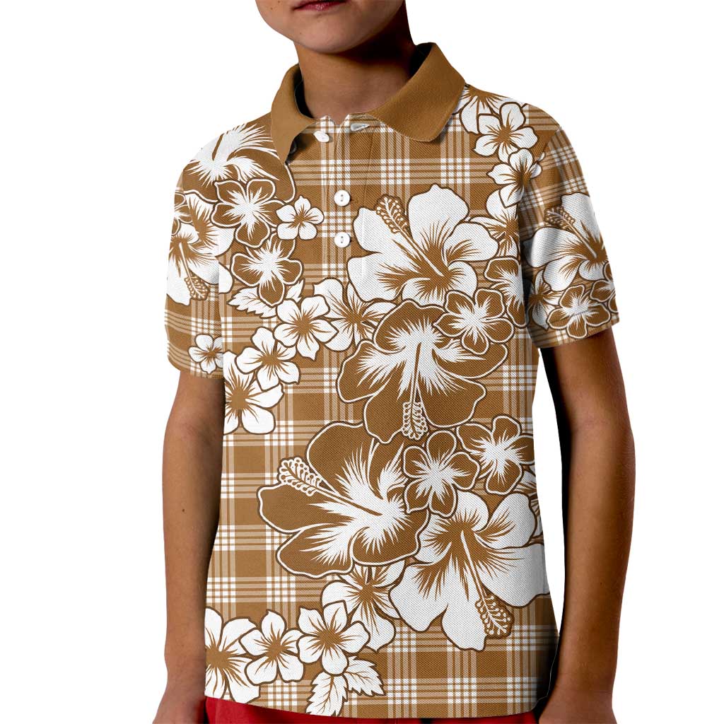 Hibiscus Pakala Bronze Brown Kid Polo Shirt Tropical Floral Stylized - Polynesian Pride