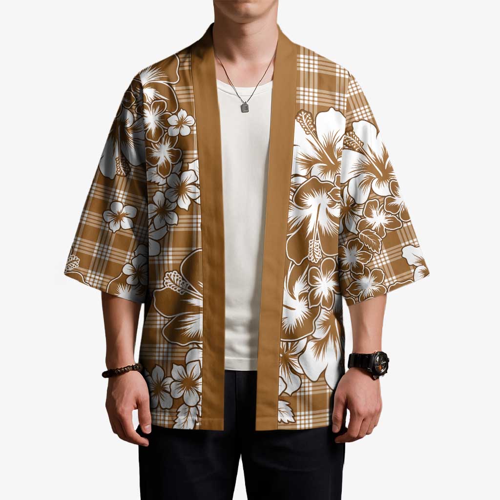 Hibiscus Pakala Bronze Brown Kimono Tropical Floral Stylized - Polynesian Pride