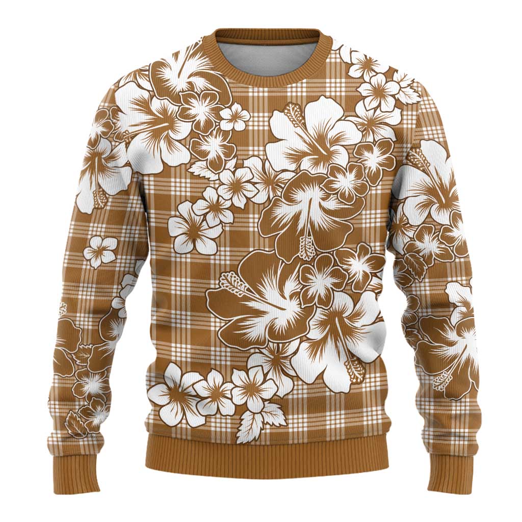 Hibiscus Pakala Bronze Brown Ugly Christmas Sweater Tropical Floral Stylized - Polynesian Pride