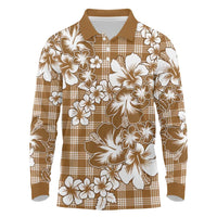 Hibiscus Pakala Bronze Brown Long Sleeve Polo Shirt Tropical Floral Stylized - Polynesian Pride