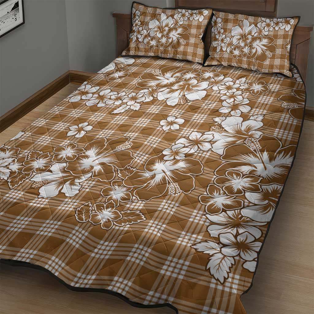 Hibiscus Pakala Bronze Brown Quilt Bed Set Tropical Floral Stylized - Polynesian Pride