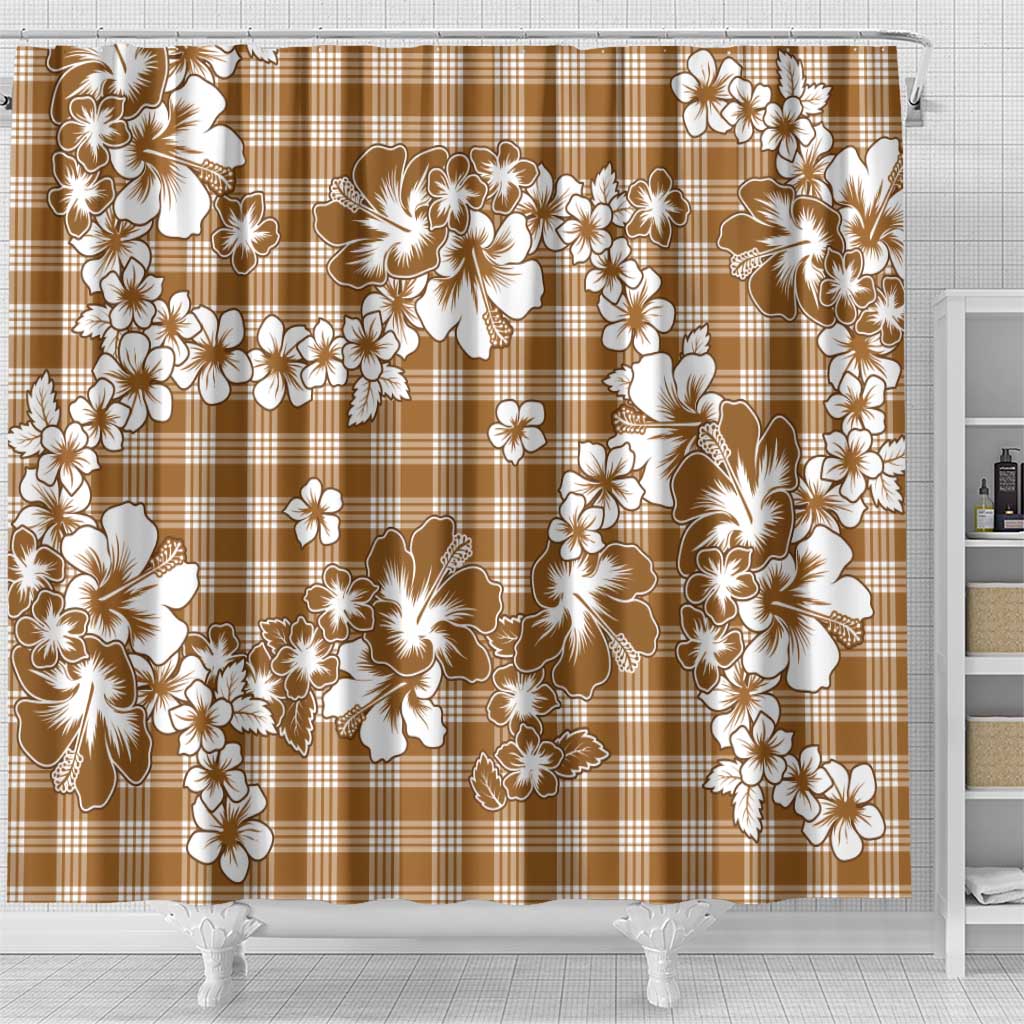 Hibiscus Pakala Bronze Brown Shower Curtain Tropical Floral Stylized - Polynesian Pride