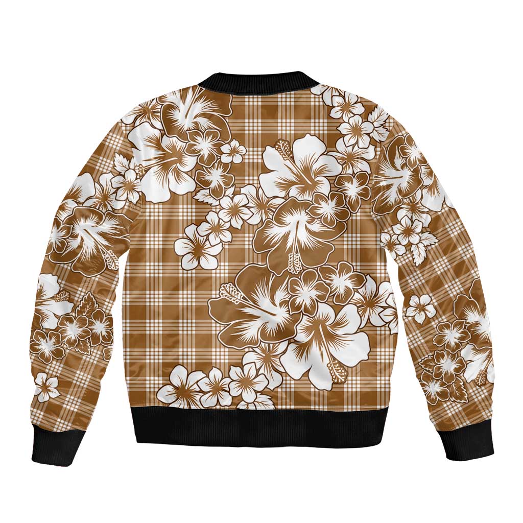 Hibiscus Pakala Bronze Brown Sleeve Zip Bomber Jacket Tropical Floral Stylized - Polynesian Pride