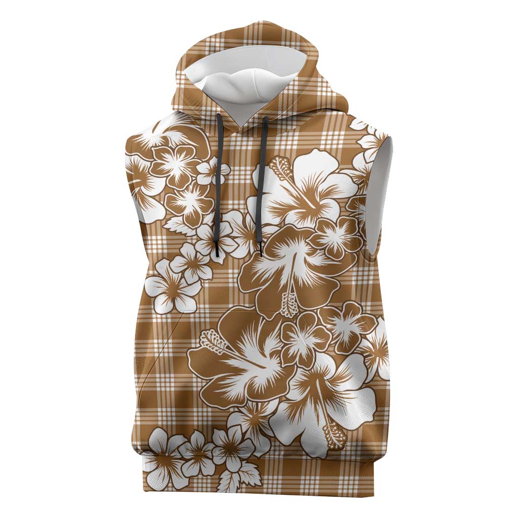 Hibiscus Pakala Bronze Brown Sleeveless Hoodie Tropical Floral Stylized - Polynesian Pride