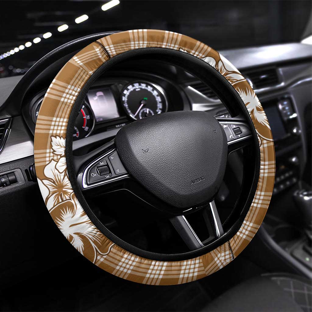 Hibiscus Pakala Bronze Brown Steering Wheel Cover Tropical Floral Stylized - Polynesian Pride