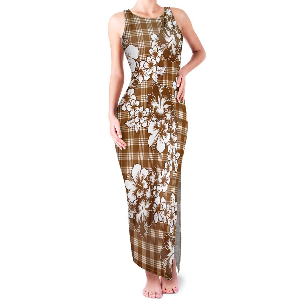 Hibiscus Pakala Bronze Brown Tank Maxi Dress Tropical Floral Stylized - Polynesian Pride