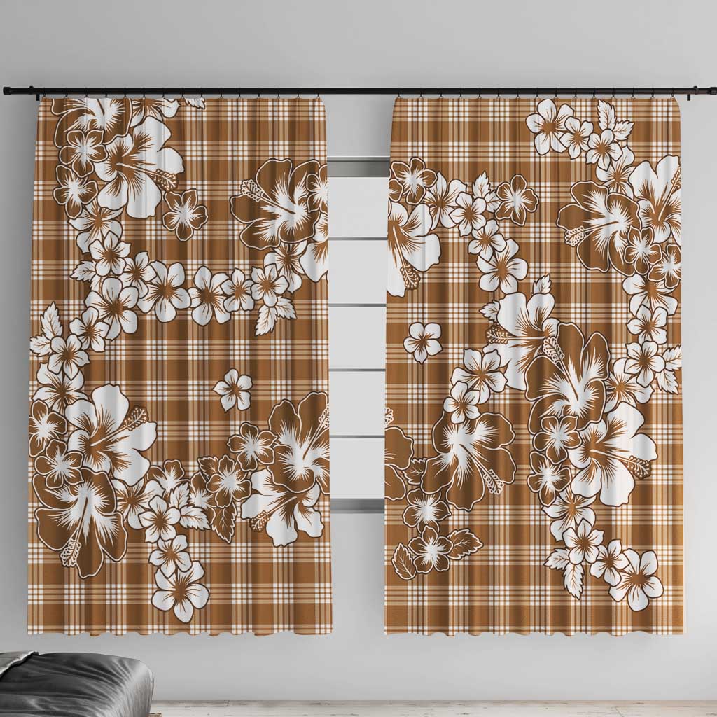 Hibiscus Pakala Bronze Brown Window Curtain Tropical Floral Stylized - Polynesian Pride