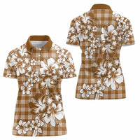 Hibiscus Pakala Bronze Brown Women Polo Shirt Tropical Floral Stylized - Polynesian Pride