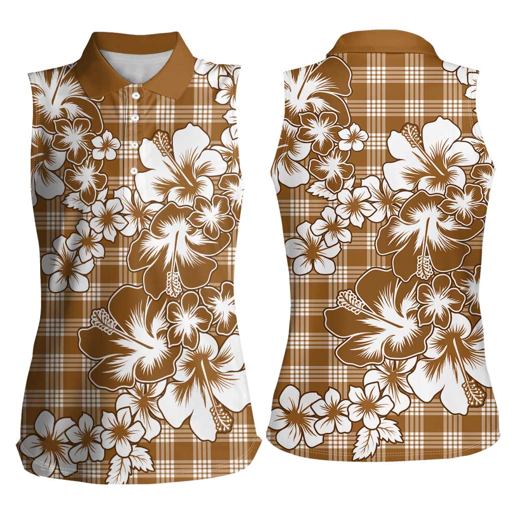 Hibiscus Pakala Bronze Brown Women Sleeveless Polo Shirt Tropical Floral Stylized - Polynesian Pride