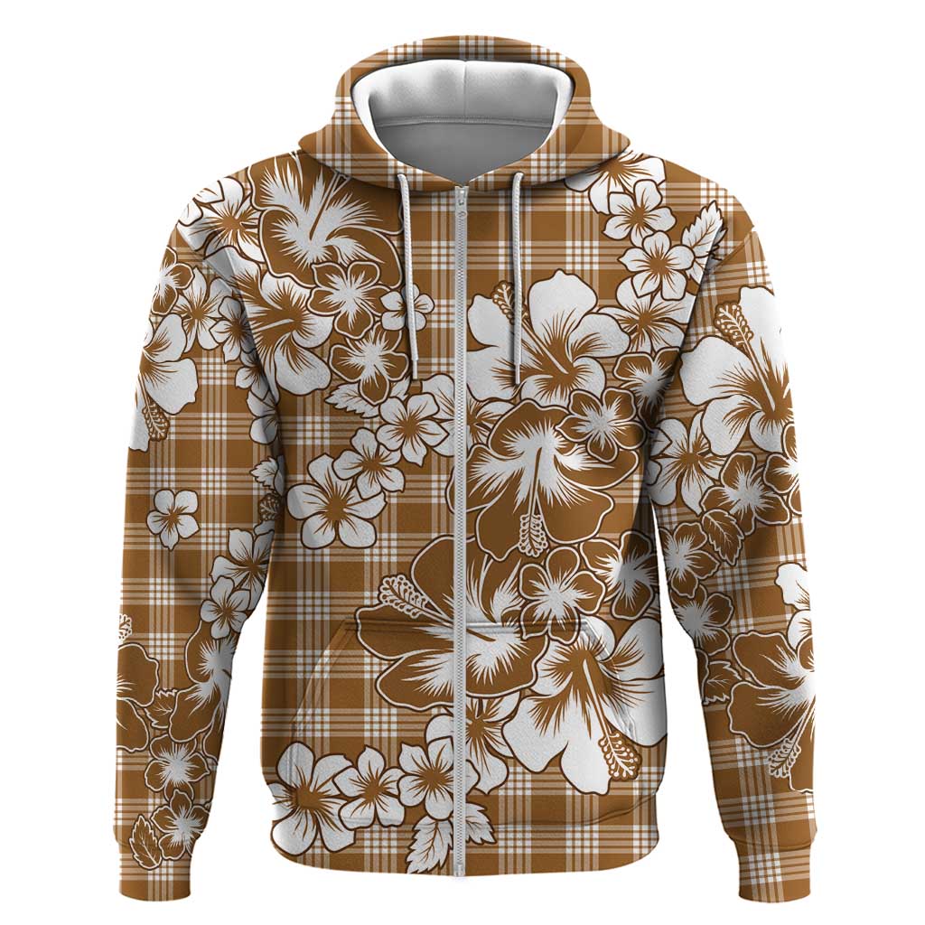 Hibiscus Pakala Bronze Brown Zip Hoodie Tropical Floral Stylized - Polynesian Pride