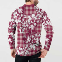 Hibiscus Pakala Royal Magenta Button Sweatshirt Tropical Floral Stylized - Polynesian Pride