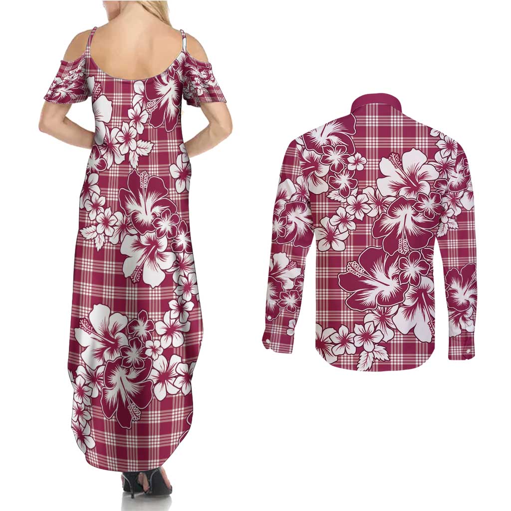 Hibiscus Pakala Royal Magenta Couples Matching Summer Maxi Dress and Long Sleeve Button Shirt Tropical Floral Stylized - Polynesian Pride