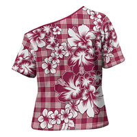 Hibiscus Pakala Royal Magenta Cross Shoulder Shirt Tropical Floral Stylized - Polynesian Pride