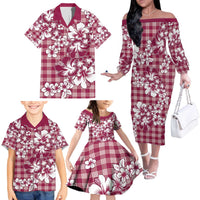 Hibiscus Pakala Royal Magenta Family Matching Off The Shoulder Long Sleeve Dress and Hawaiian Shirt Tropical Floral Stylized - Polynesian Pride