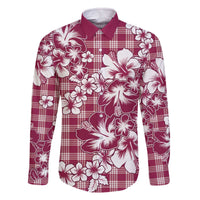 Hibiscus Pakala Royal Magenta Family Matching Off The Shoulder Long Sleeve Dress and Hawaiian Shirt Tropical Floral Stylized - Polynesian Pride