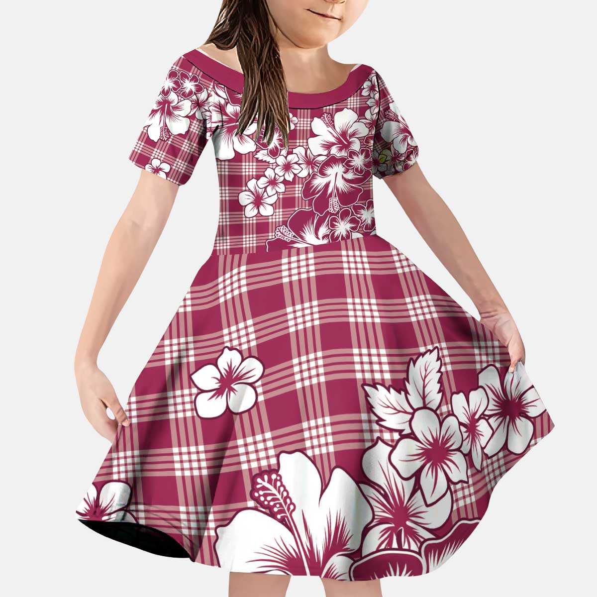 Hibiscus Pakala Royal Magenta Kid Short Sleeve Dress Tropical Floral Stylized - Polynesian Pride