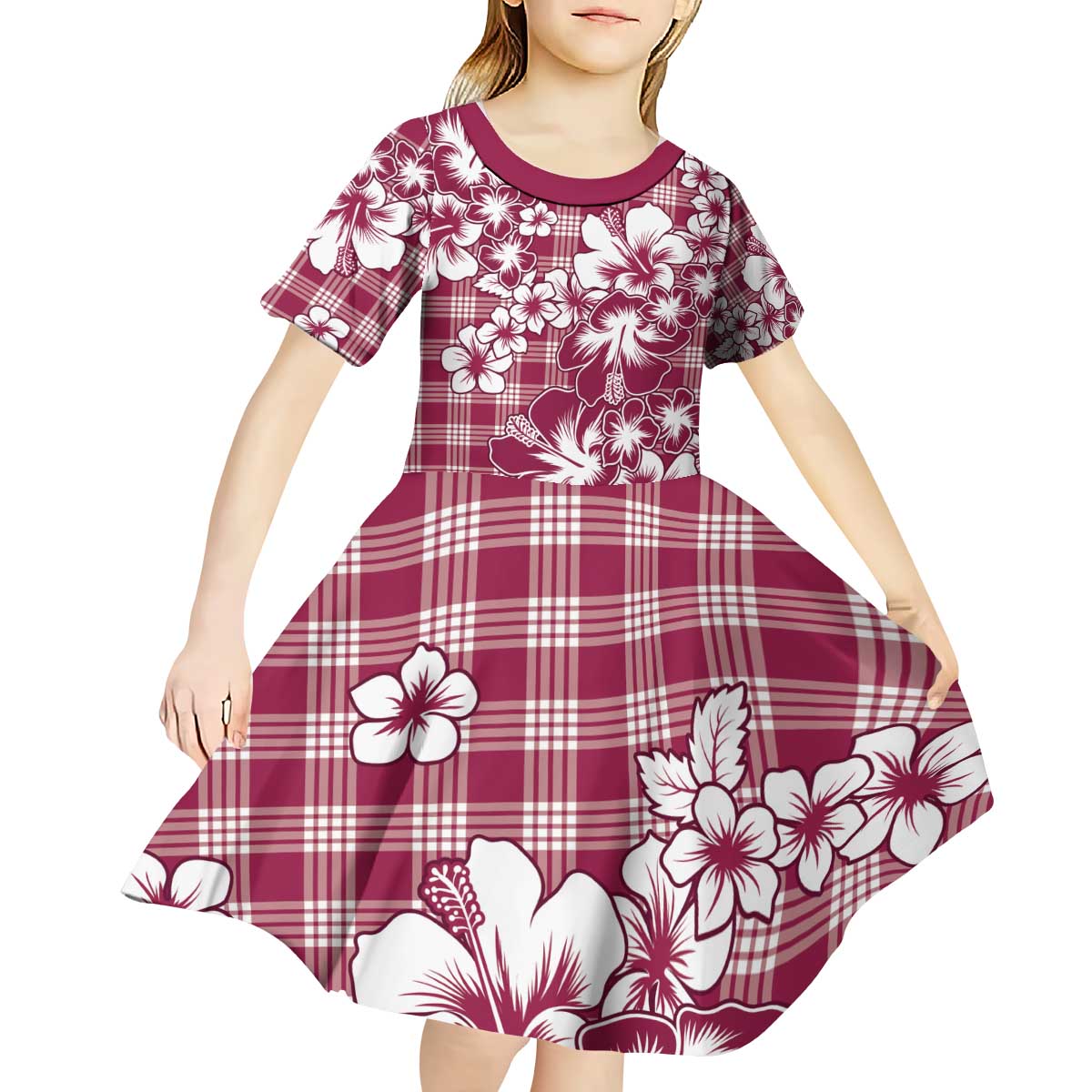 Hibiscus Pakala Royal Magenta Kid Short Sleeve Dress Tropical Floral Stylized - Polynesian Pride