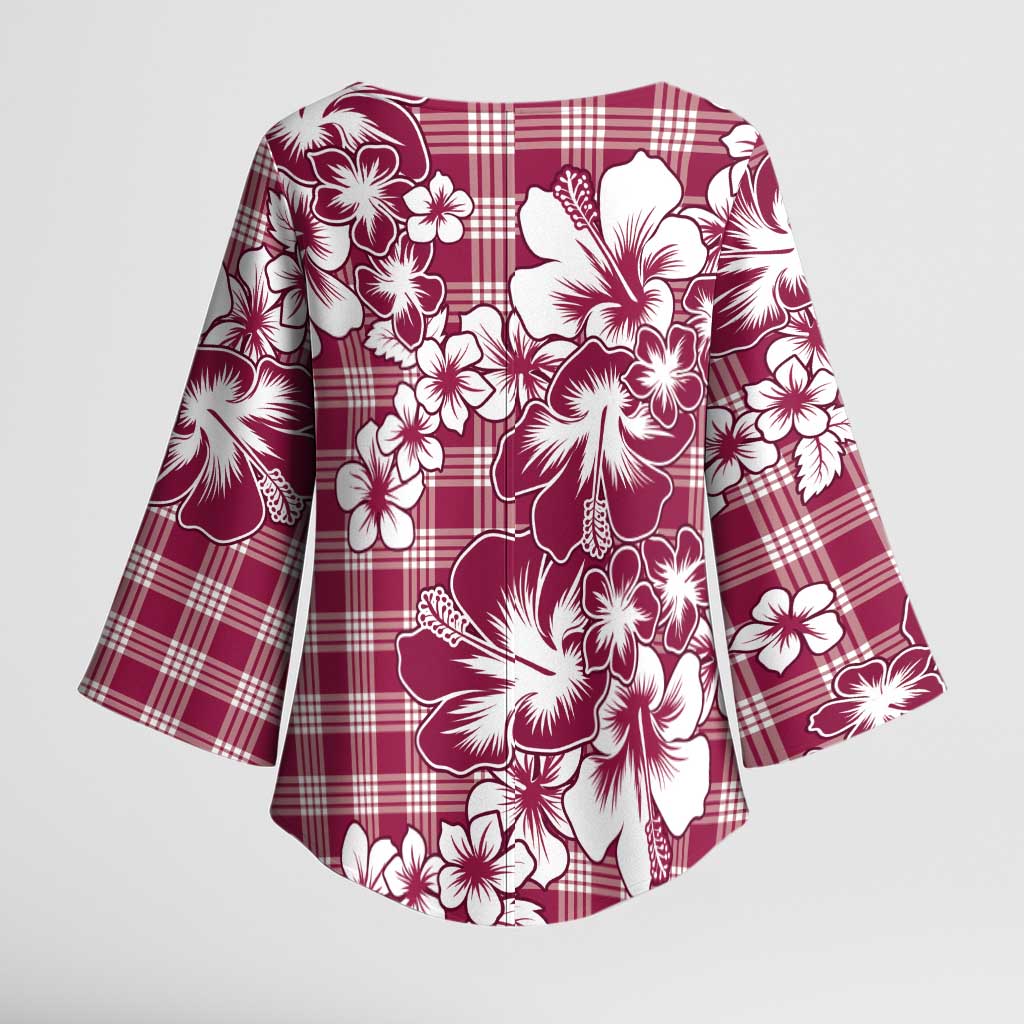 Hibiscus Pakala Royal Magenta Kimono Sleeve Blouse Tropical Floral Stylized - Polynesian Pride
