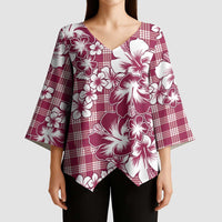 Hibiscus Pakala Royal Magenta Kimono Sleeve Blouse Tropical Floral Stylized - Polynesian Pride