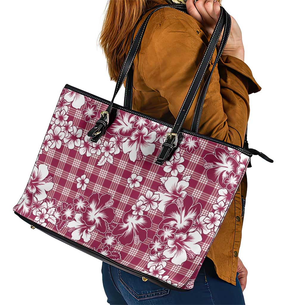 Hibiscus Pakala Royal Magenta Leather Tote Bag Tropical Floral Stylized - Polynesian Pride