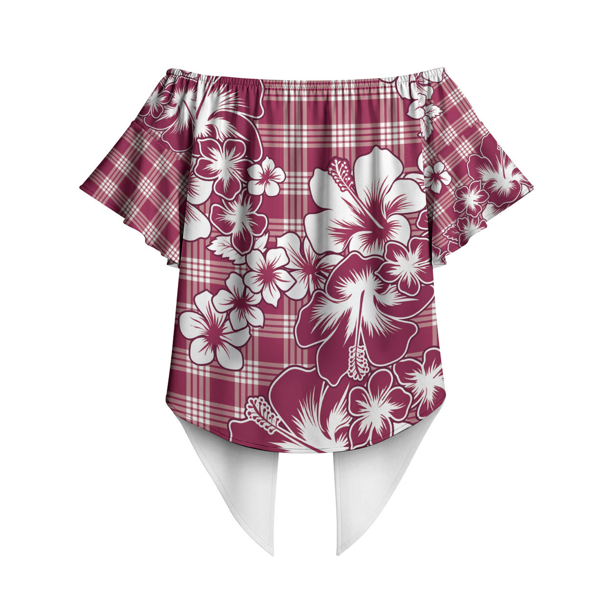Hibiscus Pakala Royal Magenta Off Shoulder Wrap Waist Top Tropical Floral Stylized LT01 - Polynesian Pride