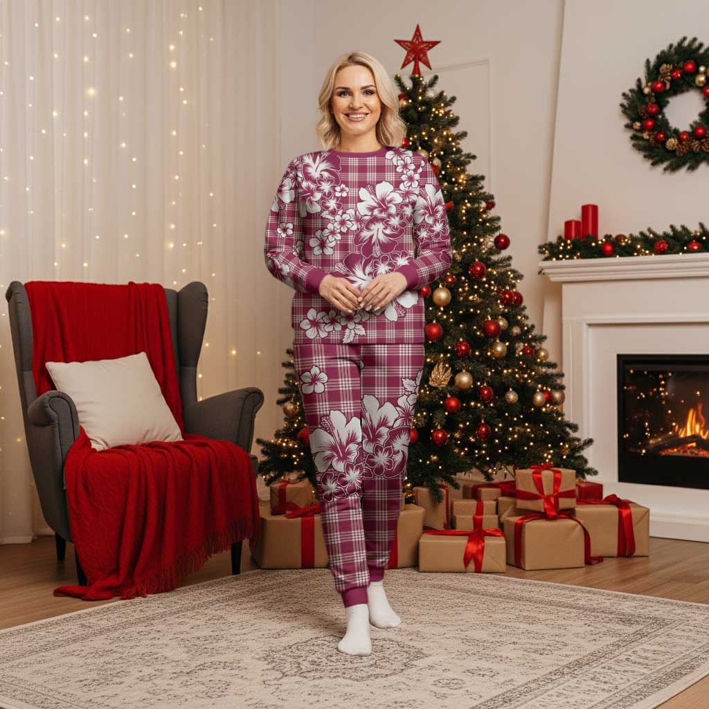 Hibiscus Pakala Royal Magenta Christmas Pajama Set Tropical Floral Stylized - Polynesian Pride
