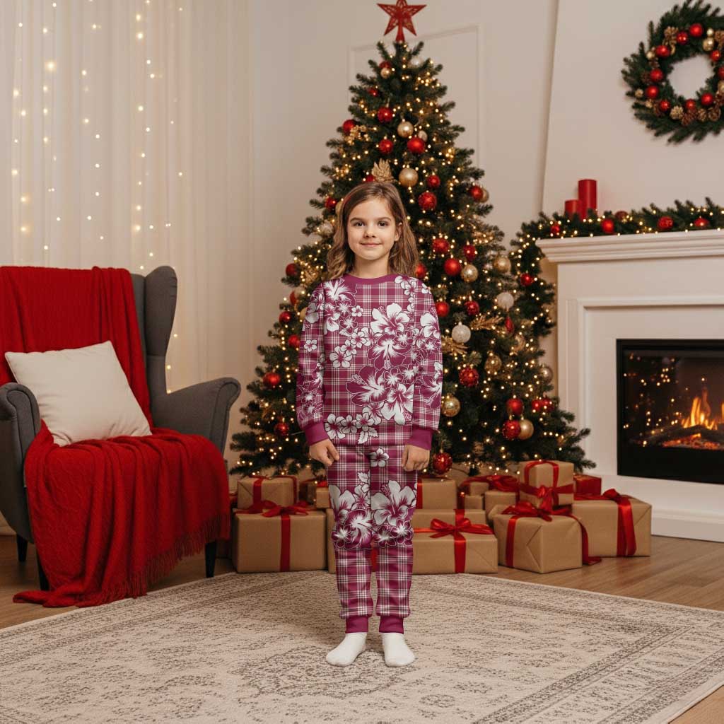 Hibiscus Pakala Royal Magenta Christmas Pajama Set Tropical Floral Stylized - Polynesian Pride