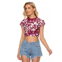 Hibiscus Pakala Royal Magenta Raglan Cropped T Shirt Tropical Floral Stylized LT01 Female Magenta - Polynesian Pride