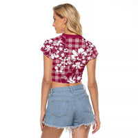 Hibiscus Pakala Royal Magenta Raglan Cropped T Shirt Tropical Floral Stylized LT01 - Polynesian Pride