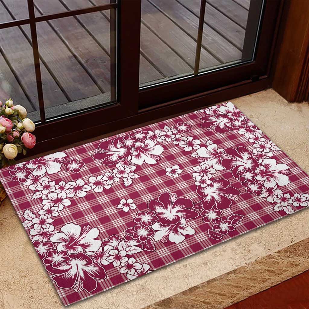 Hibiscus Pakala Royal Magenta Rubber Doormat Tropical Floral Stylized - Polynesian Pride