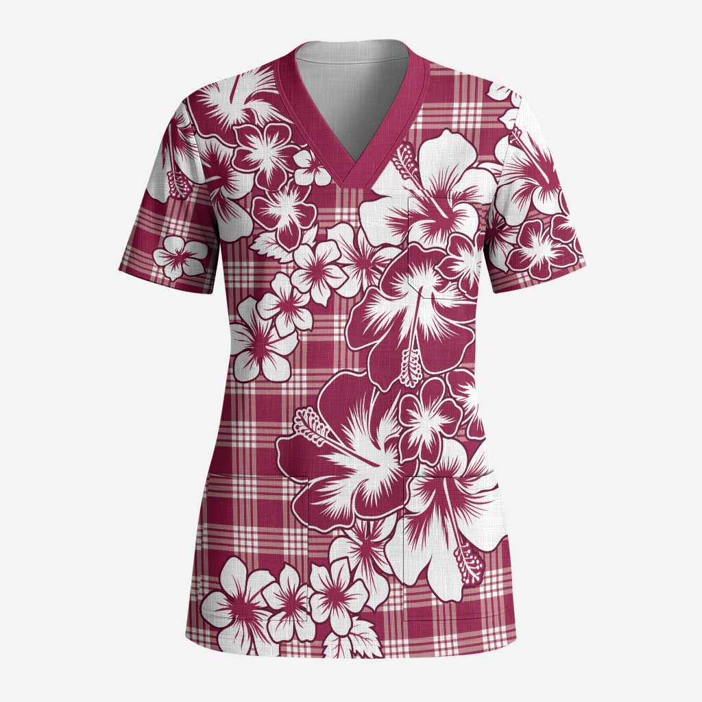Hibiscus Pakala Royal Magenta Scrub Top Tropical Floral Stylized LT01 Adult Magenta - Polynesian Pride