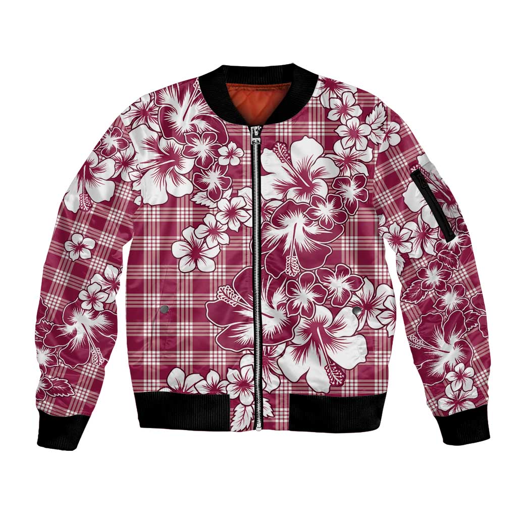 Hibiscus Pakala Royal Magenta Sleeve Zip Bomber Jacket Tropical Floral Stylized - Polynesian Pride