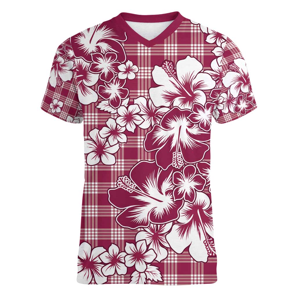 Hibiscus Pakala Royal Magenta Women V-Neck T-Shirt Tropical Floral Stylized LT01 Female Magenta - Polynesian Pride