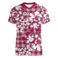 Hibiscus Pakala Royal Magenta Women V-Neck T-Shirt Tropical Floral Stylized LT01 Female Magenta - Polynesian Pride