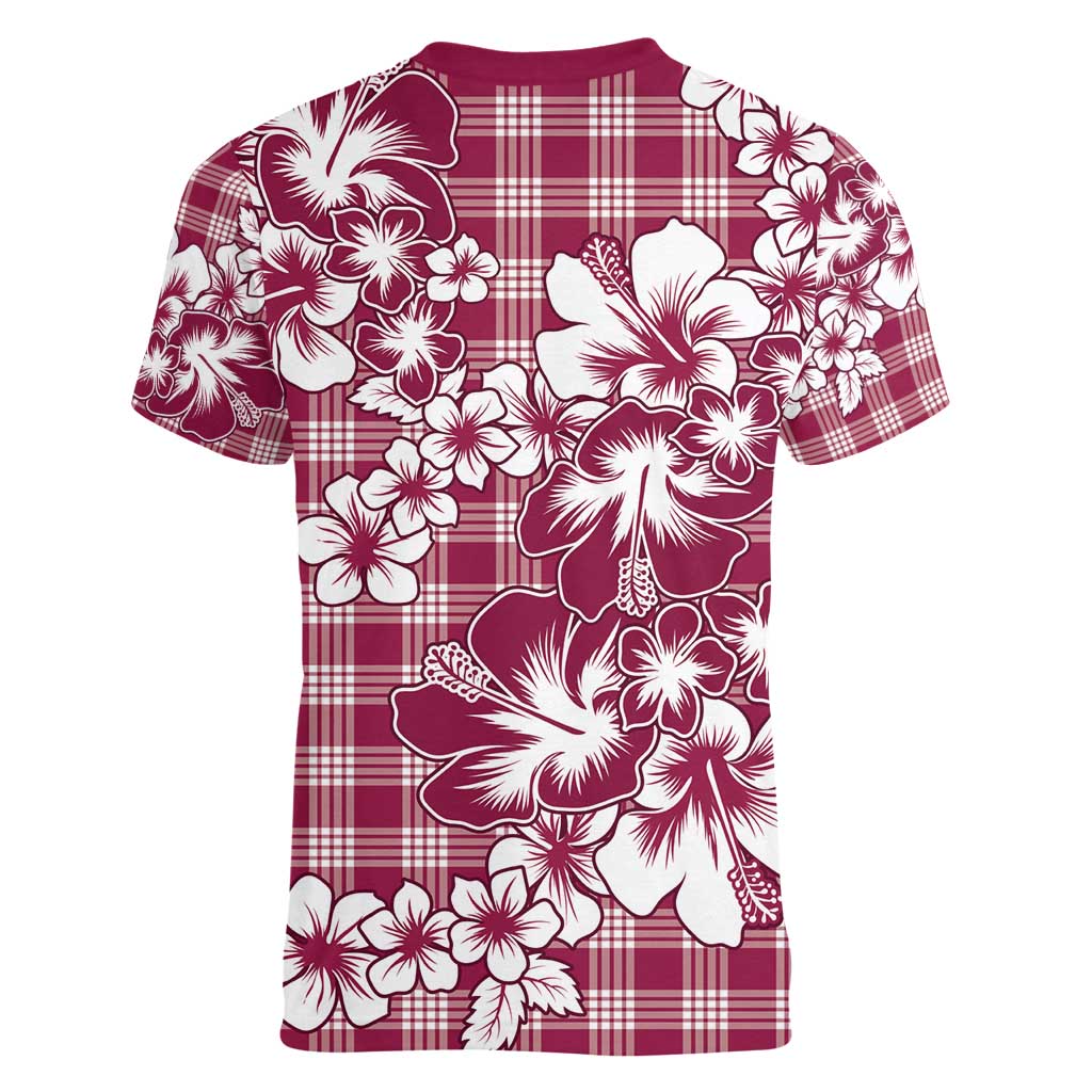 Hibiscus Pakala Royal Magenta Women V-Neck T-Shirt Tropical Floral Stylized LT01 - Polynesian Pride