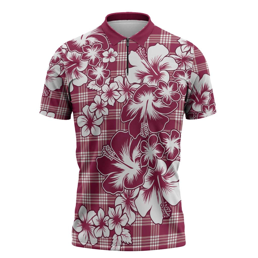 Hibiscus Pakala Royal Magenta Zipper Polo Shirt Tropical Floral Stylized - Polynesian Pride