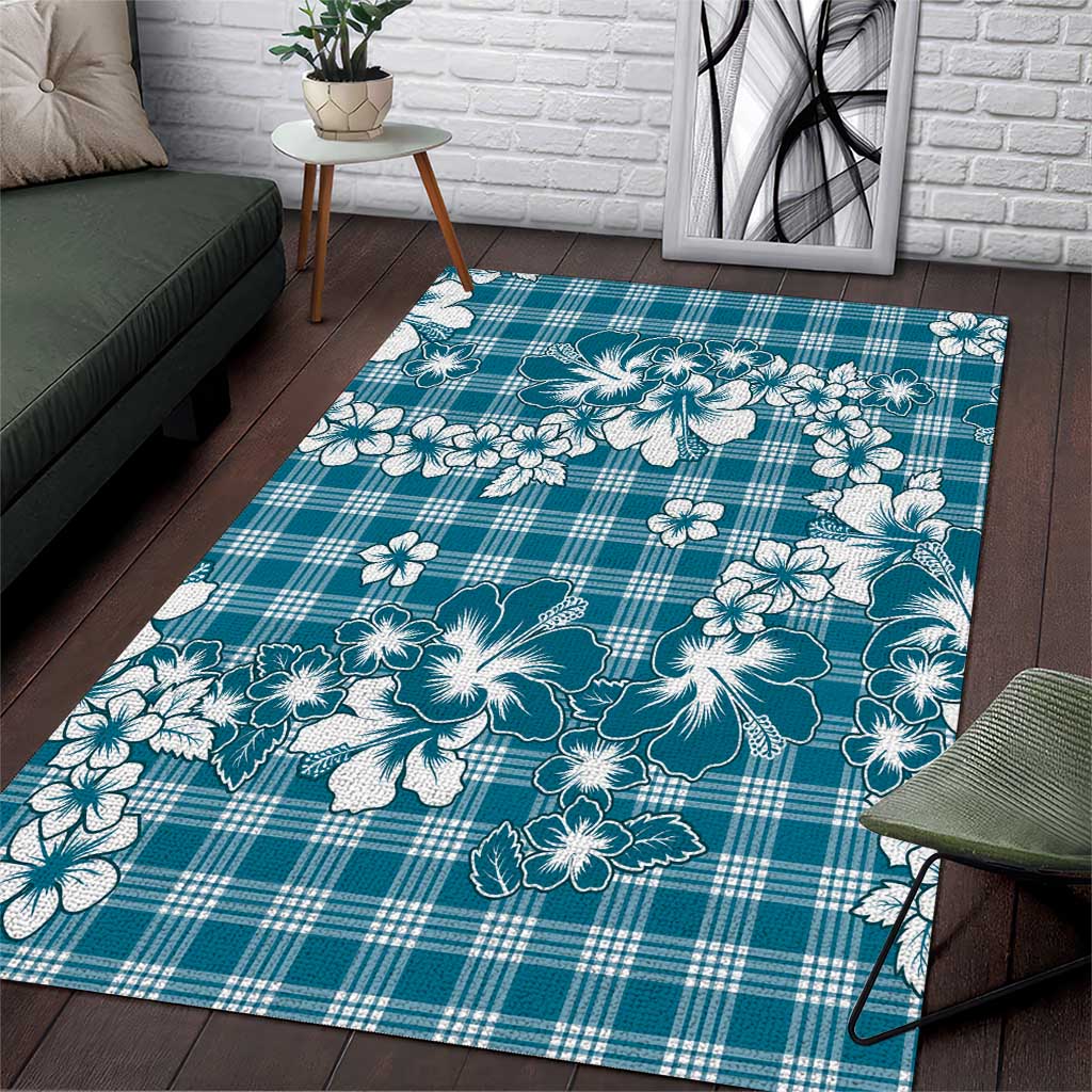 Hibiscus Pakala Ocean Depths Blue Area Rug Tropical Floral Stylized - Polynesian Pride