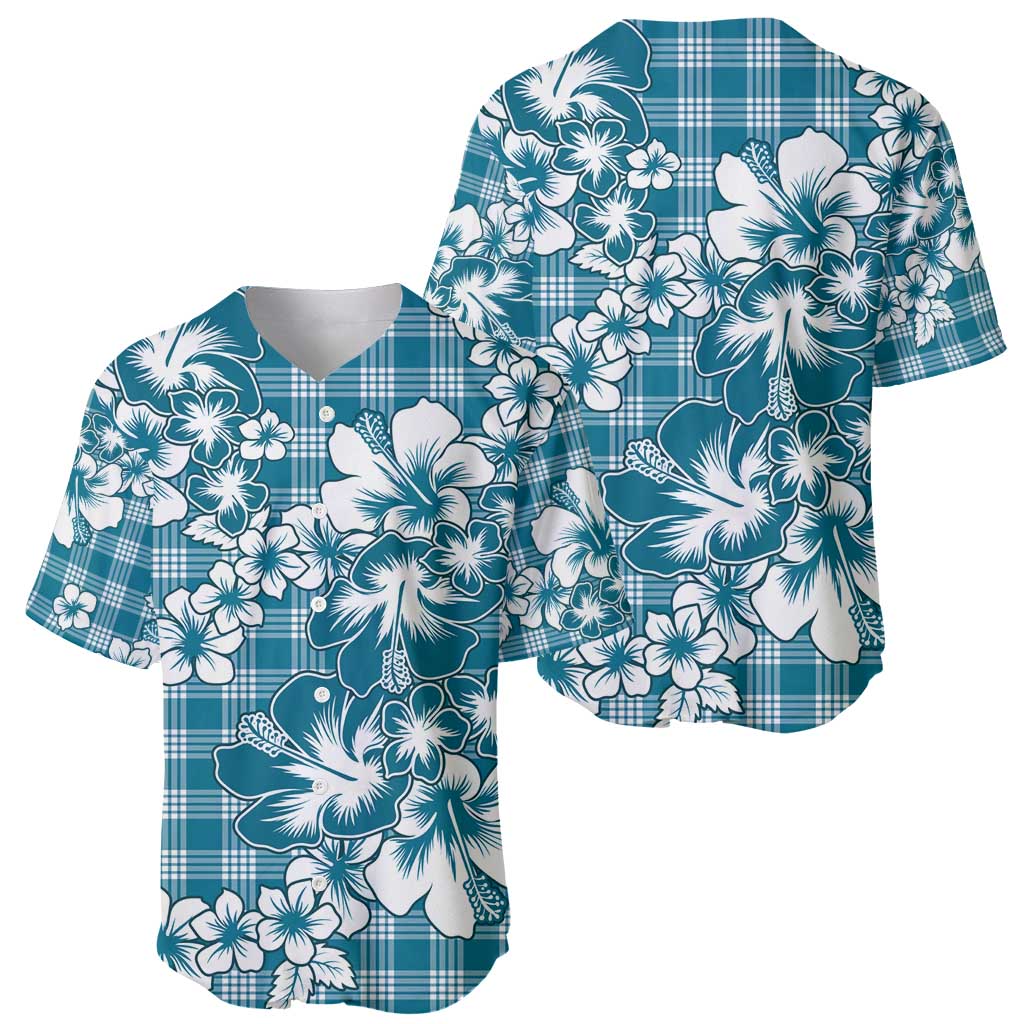 Hibiscus Pakala Ocean Depths Blue Baseball Jersey Tropical Floral Stylized - Polynesian Pride