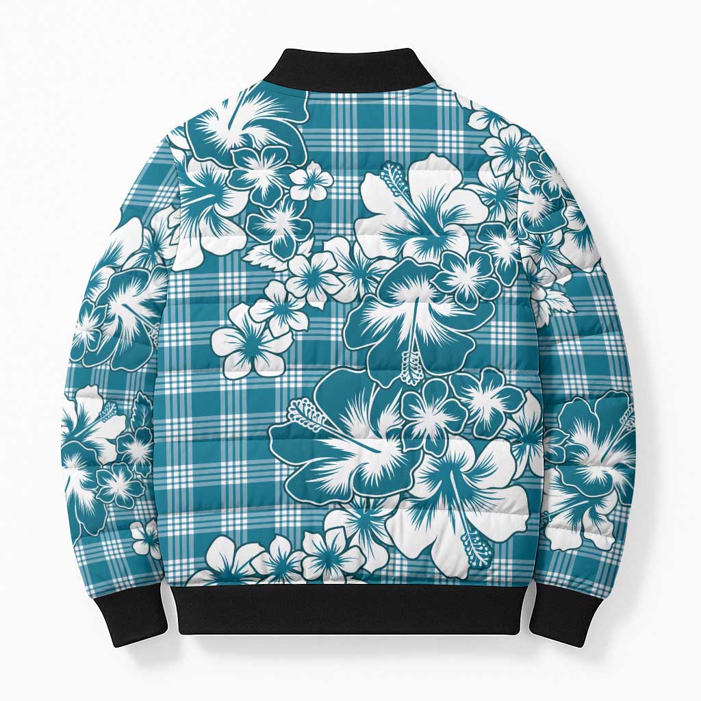 Hibiscus Pakala Ocean Depths Blue Bomber Puffer Jacket Tropical Floral Stylized - Polynesian Pride