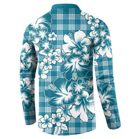 Hibiscus Pakala Ocean Depths Blue Button Sweatshirt Tropical Floral Stylized - Polynesian Pride