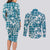 Hibiscus Pakala Ocean Depths Blue Couples Matching Long Sleeve Bodycon Dress and Long Sleeve Button Shirt Tropical Floral Stylized - Polynesian Pride