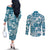Hibiscus Pakala Ocean Depths Blue Couples Matching Off The Shoulder Long Sleeve Dress and Long Sleeve Button Shirt Tropical Floral Stylized - Polynesian Pride