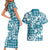 Hibiscus Pakala Ocean Depths Blue Couples Matching Short Sleeve Bodycon Dress and Hawaiian Shirt Tropical Floral Stylized - Polynesian Pride