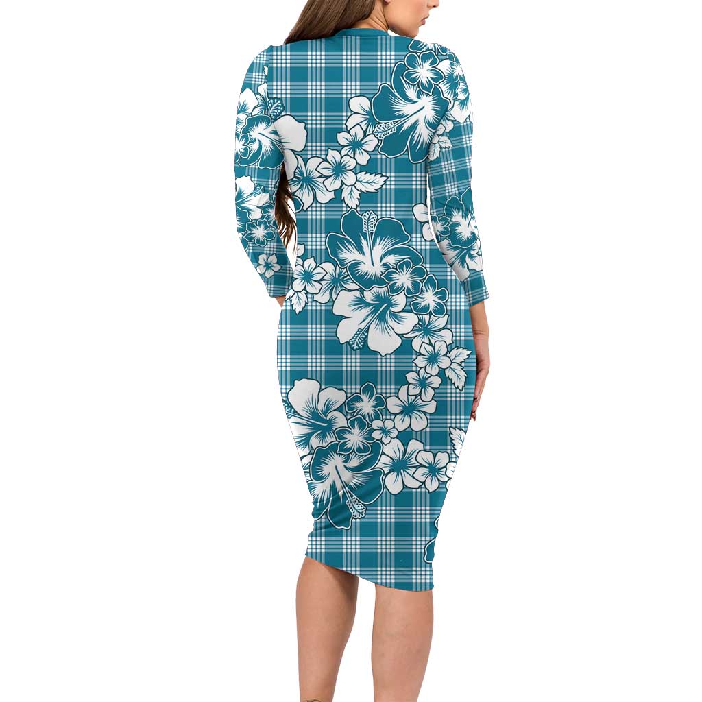 Hibiscus Pakala Ocean Depths Blue Family Matching Long Sleeve Bodycon Dress and Hawaiian Shirt Tropical Floral Stylized - Polynesian Pride