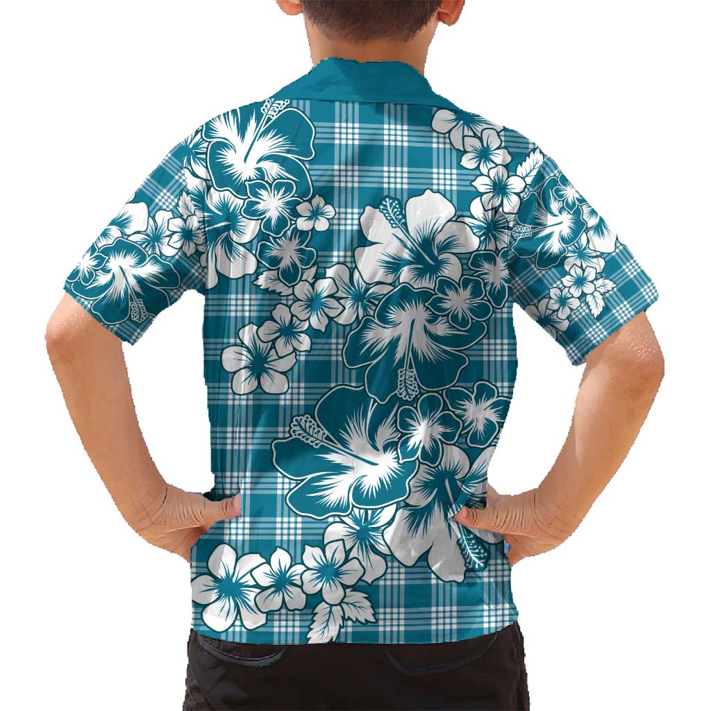 Hibiscus Pakala Ocean Depths Blue Family Matching Puletasi and Hawaiian Shirt Tropical Floral Stylized - Polynesian Pride