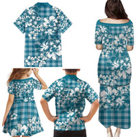 Hibiscus Pakala Ocean Depths Blue Family Matching Puletasi and Hawaiian Shirt Tropical Floral Stylized - Polynesian Pride